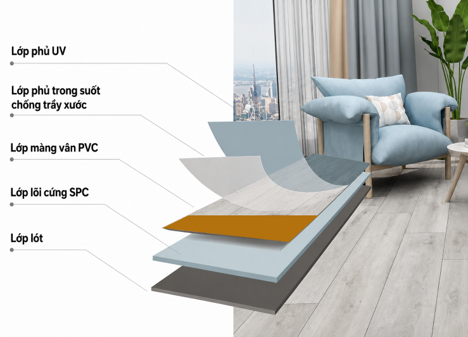 Cấu tạo 5 lớp thông minh giúp sàn An Cường mang lại khả năng chống thấm, chống mối mọt và chịu lực vượt trội.